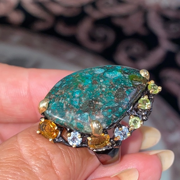 Mysterious Genuine Turquoise Ring with Gemstones - Picture 4 of 17
